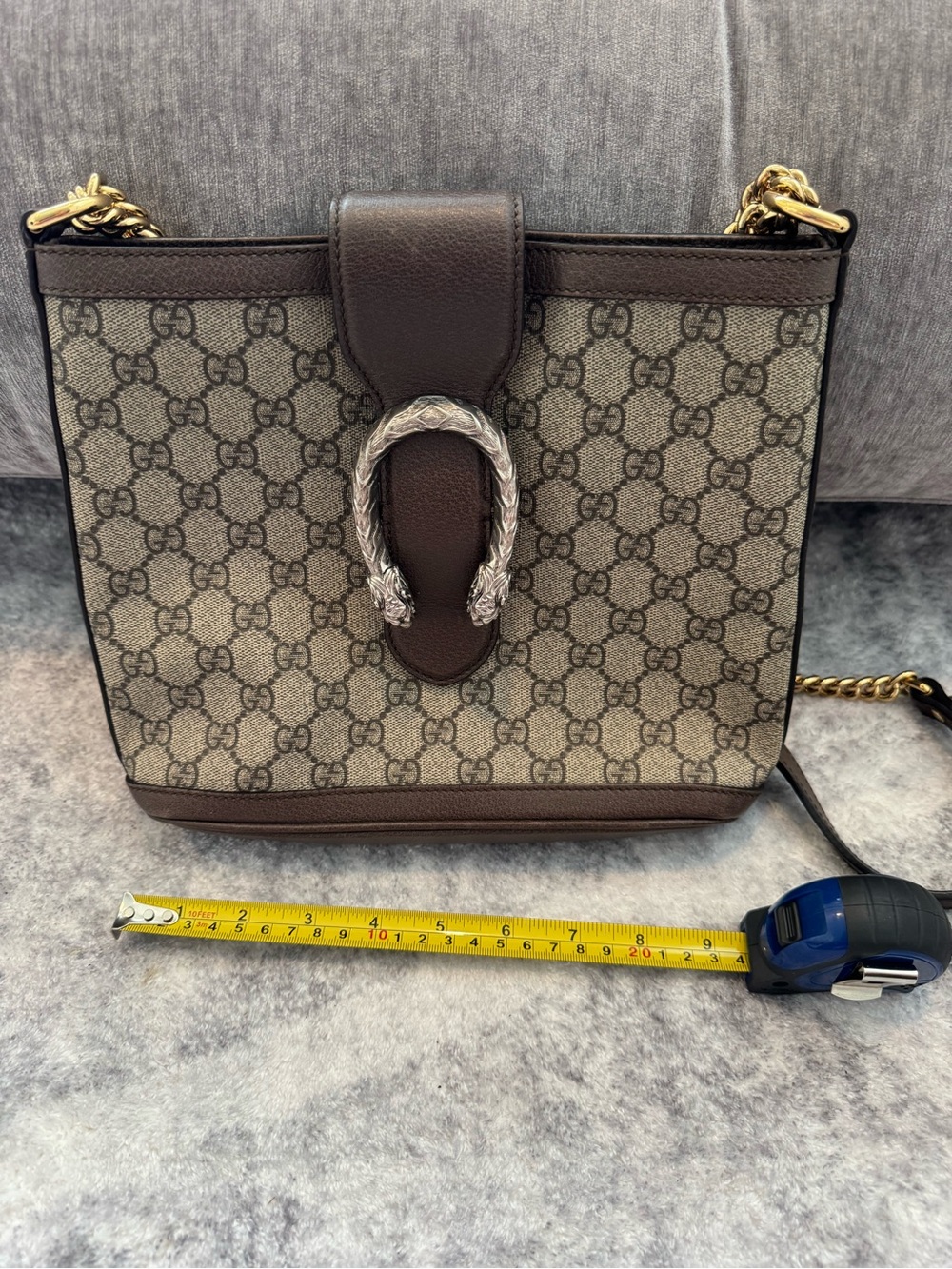 Gucci Beige & Brown GG Supreme Crossbody with Silver-Tone Hardware